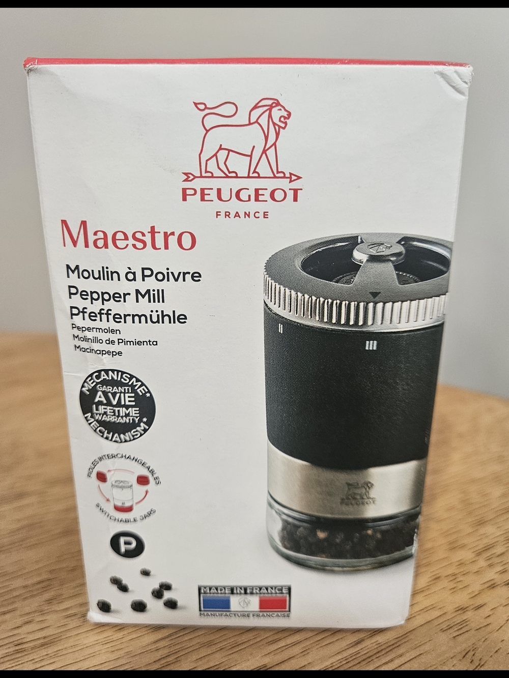 Peugeot Maestro Pepper Mill in Black and Silver. New In Box
